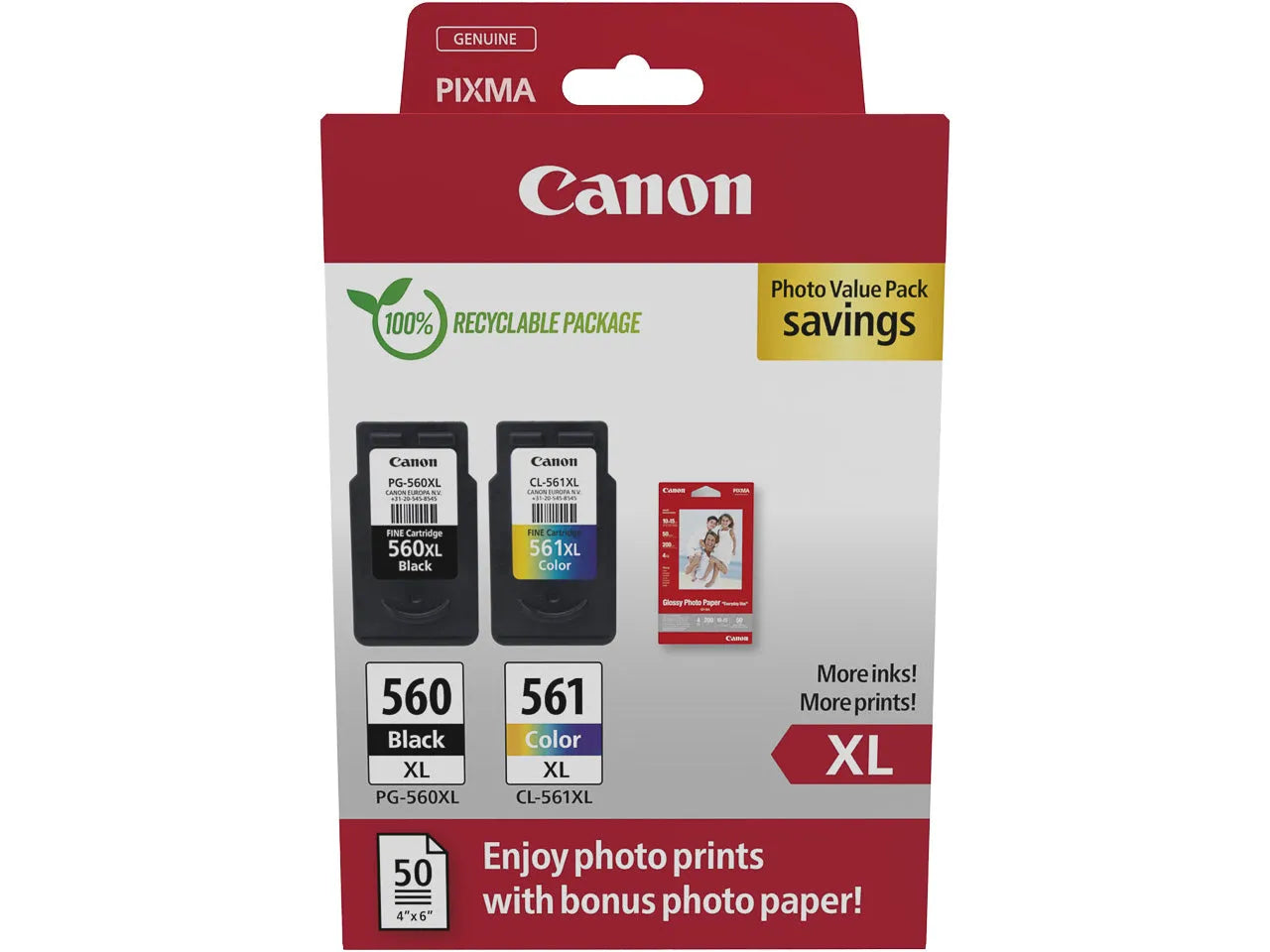Canon PG-560XL + CL-561XL Druckerpatronen mit Fotopapier – Original Tintenpatronen im 2er-Set für PIXMA TS5350-Serie-0
