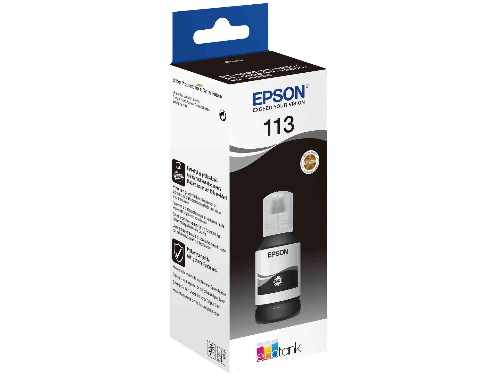 EPSON 113 / T06B1 Schwarz Tintenflasche – Original, hohe Reichweite, 127 ml, für EcoTank